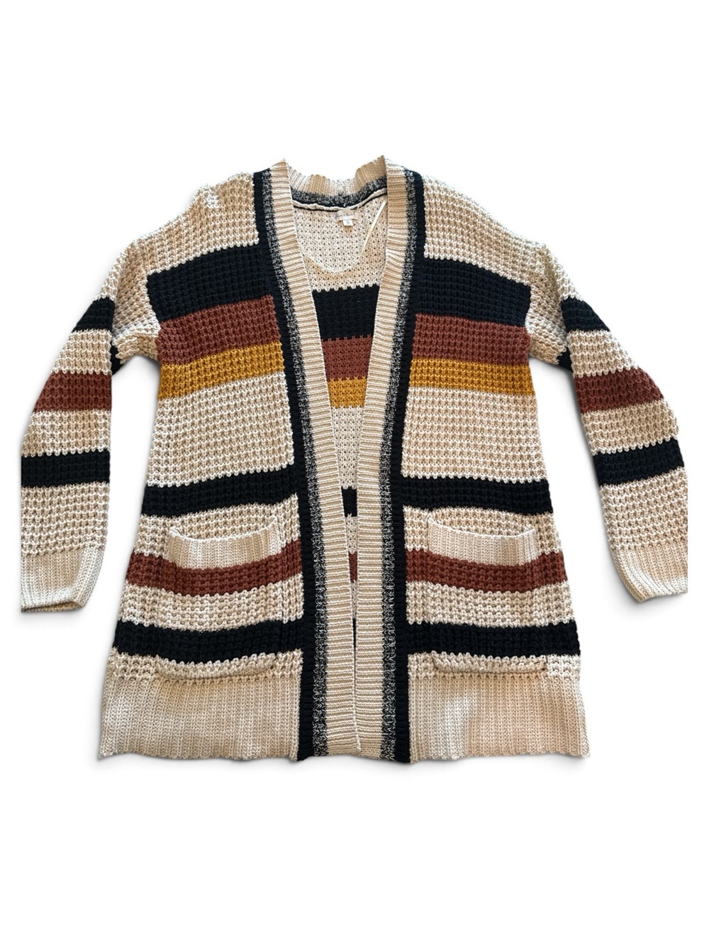 Hem & Thread Beige Striped Open-Front Cardigan - like new! Small